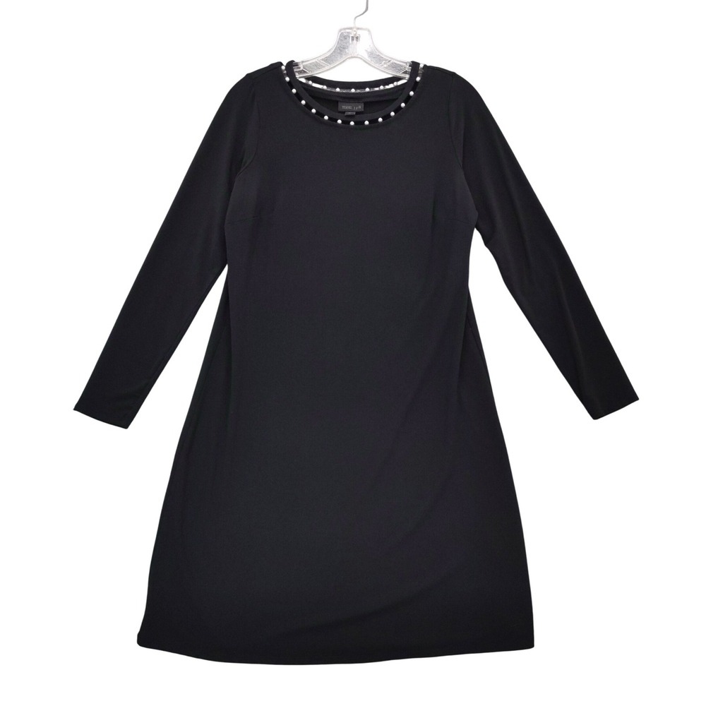 Wearever Collection J Jill Black Dress XS Pearl Neckline‎ Long Sleeve